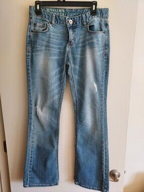Vintage 90s Mossimo Super-low Bootcut Distressed Jeans.
